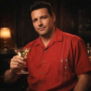 Joe Marlin Martini Embroidered Short Sleeved Button Down Shirt L